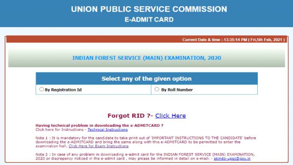 UPSC IFS Mains Admit Card 202021 Download यूपीएससी आईएफएस मेन्स एडमिट