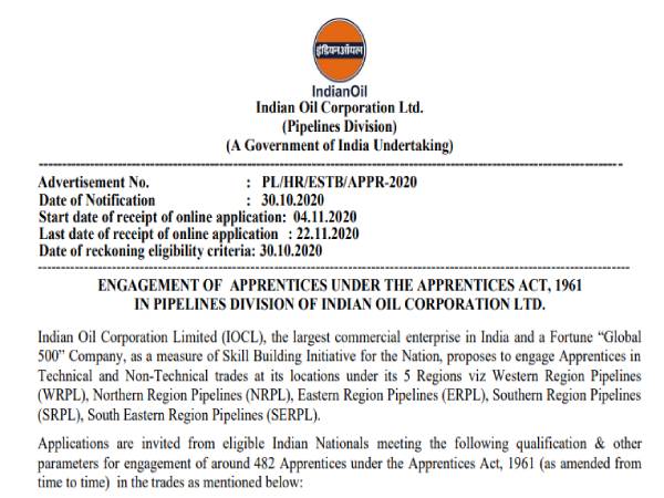 IOCL Recruitment 2020: इंडियन ऑयल में अपरेंटिस टेक्निकल और ट्रेड्स भर्ती के लिए 12वीं पास करें आवेदन IOCL Recruitment 2020: इंडियन ऑयल में अपरेंटिस टेक्निकल और ट्रेड्स भर्ती के लिए 12वीं पास करें आवेदन