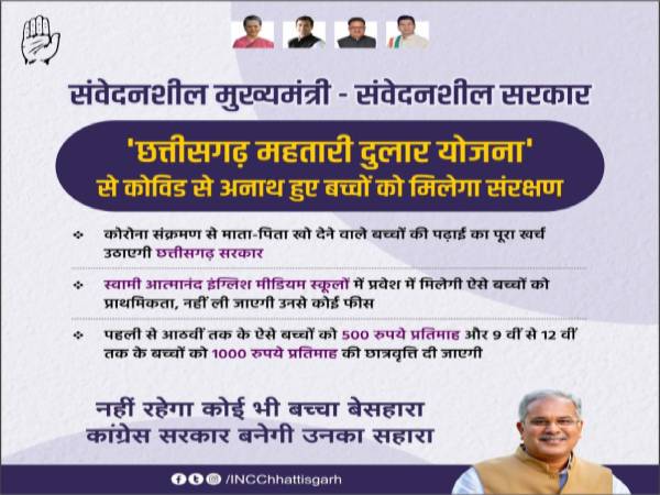 Chhattisgarh Mahtari Dulara Yojana Benefits: कोरोना में माता पिता खोने वाले बच्चों को मुफ्त शिक्षा Chhattisgarh Mahtari Dulara Yojana Benefits: कोरोना में माता पिता खोने वाले बच्चों को मुफ्त शिक्षा