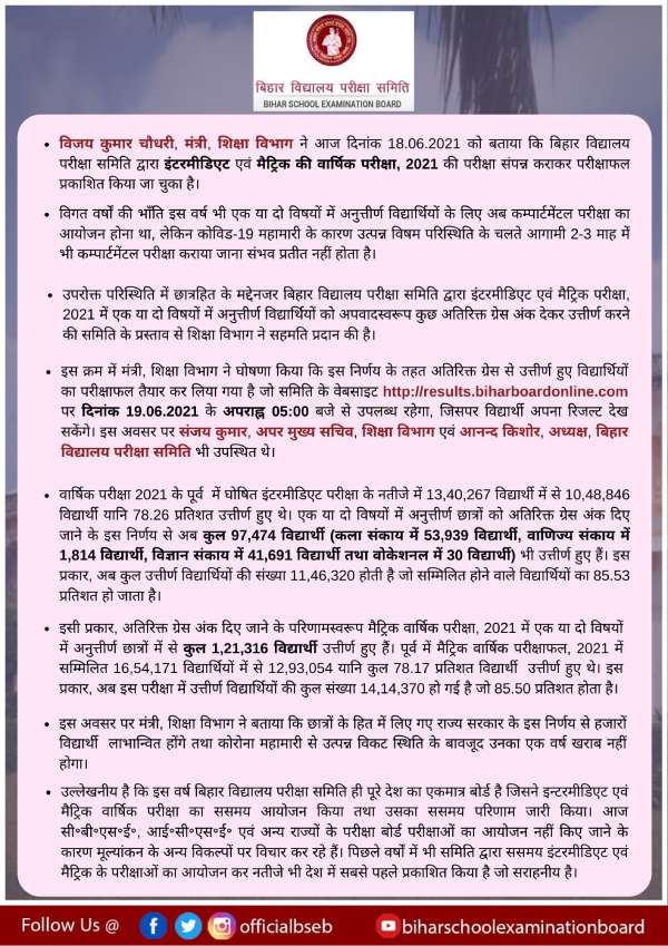 Bihar Board Compartment Result 2021: बिहार बोर्ड 10वीं 12वीं कंपार्टमेंट रिजल्ट 2021 ऑनलाइन चेक करें Bihar Board Compartment Result 2021: बिहार बोर्ड 10वीं 12वीं कंपार्टमेंट रिजल्ट 2021 ऑनलाइन चेक करें