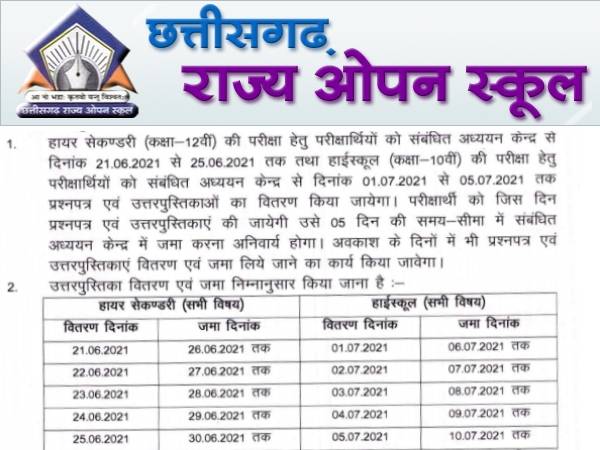 CG Open School Time Table 2021 PDF Download: छत्तीसगढ़ ओपन स्कूल 10वीं 12वीं डेट शीट 2021 पीडीएफ जारी CG Open School Time Table 2021 PDF Download: छत्तीसगढ़ ओपन स्कूल 10वीं 12वीं डेट शीट 2021 पीडीएफ जारी
