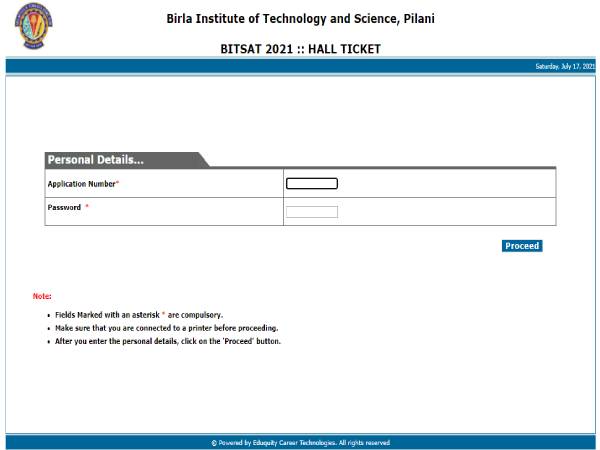 BITSAT Admit Card 2021 Download Link: बिटसैट एडमिट कार्ड 2021 bitadmission.com पर जारी BITSAT Admit Card 2021 Download Link: बिटसैट एडमिट कार्ड 2021 bitadmission.com पर जारी