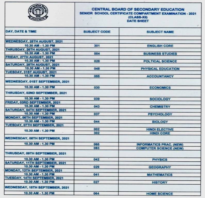 CBSE Date Sheet 2021: सीबीएसई इम्प्रूवमेंट कम्पार्टमेंट की डेट शीट टाइम टेबल 2021 पीडीएफ डाउनलोड करे CBSE Date Sheet 2021: सीबीएसई इम्प्रूवमेंट कम्पार्टमेंट की डेट शीट टाइम टेबल 2021 पीडीएफ डाउनलोड करे